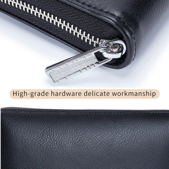 Two-Layer Cowhide Leather Organ Card Holder Multiple-Card RFID Anti-Theft Wallet Bag(Black)
