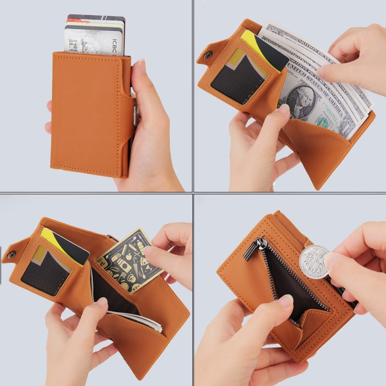 CH0727-1 RFID Carbon Fiber Zipper Multifunctional Card Package(Brown)