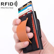 X-32C Automatically Pop-up Card Type Anti-magnetic RFID Anti-theft Men Aluminum Alloy B Dial Button Elastic Bag Wallet with PU Leather Strap(Black) - free shipping - PMC TechLife - Order now!