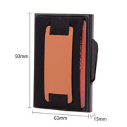 X-32C Automatically Pop-up Card Type Anti-magnetic RFID Anti-theft Men Aluminum Alloy B Dial Button Elastic Bag Wallet with PU Leather Strap(Black)
