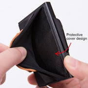 X-32C Automatically Pop-up Card Type Anti-magnetic RFID Anti-theft Men Aluminum Alloy B Dial Button Elastic Bag Wallet with PU Leather Strap(Black)