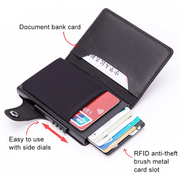 X-51 Automatically Pop-up Card Type Anti-magnetic RFID Anti-theft PU Leather Wallet with Card Slots(Black)