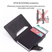 X-51 Automatically Pop-up Card Type Anti-magnetic RFID Anti-theft PU Leather Wallet with Card Slots(Black)