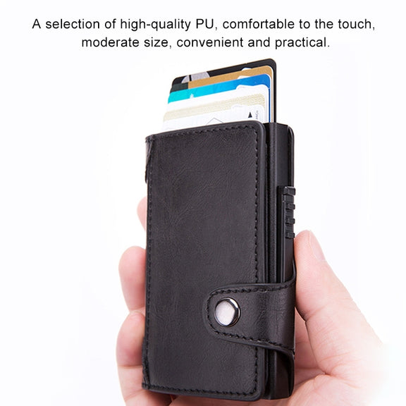 X-51 Automatically Pop-up Card Type Anti-magnetic RFID Anti-theft PU Leather Wallet with Card Slots(Black)