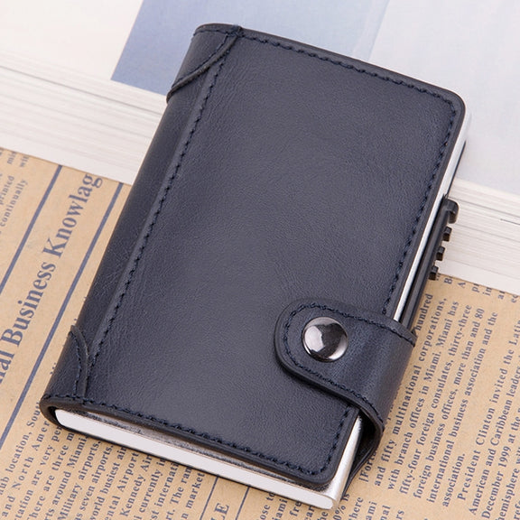 X-51 Automatically Pop-up Card Type Anti-magnetic RFID Anti-theft PU Leather Wallet with Card Slots(Blue)