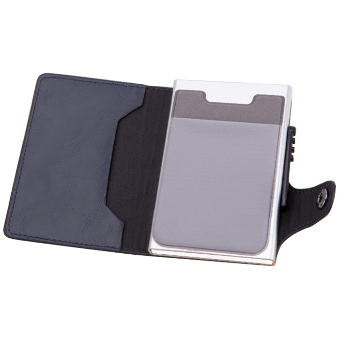 X-51 Automatically Pop-up Card Type Anti-magnetic RFID Anti-theft PU Leather Wallet with Card Slots(Blue)