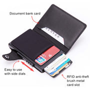 X-51 Automatically Pop-up Card Type Anti-magnetic RFID Anti-theft PU Leather Wallet with Card Slots(Blue)