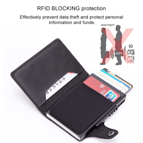 X-51 Automatically Pop-up Card Type Anti-magnetic RFID Anti-theft PU Leather Wallet with Card Slots(Blue)