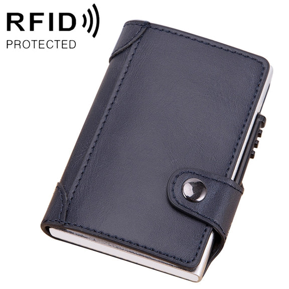 X-51 Automatically Pop-up Card Type Anti-magnetic RFID Anti-theft PU Leather Wallet with Card Slots(Blue)