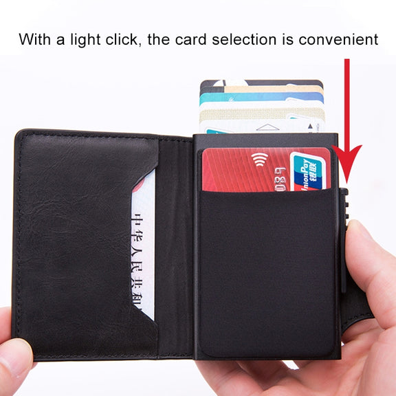 X-51 Automatically Pop-up Card Type Anti-magnetic RFID Anti-theft PU Leather Wallet with Card Slots(Blue)