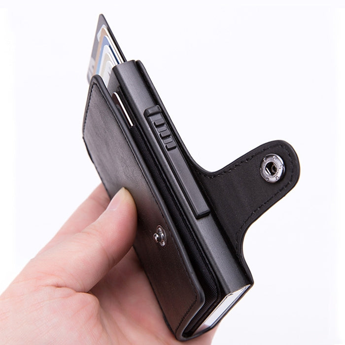 X-51 Automatically Pop-up Card Type Anti-magnetic RFID Anti-theft PU Leather Wallet with Card Slots(Apricot)