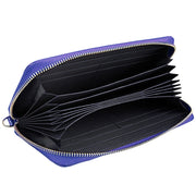 Genuine Cowhide Leather Litchi Texture Zipper Long Style Card Holder Wallet RFID Blocking Coin Purse Card Bag Protect Case with Hand Strap for Women, Size: 20*10.5*3cm(Blue)