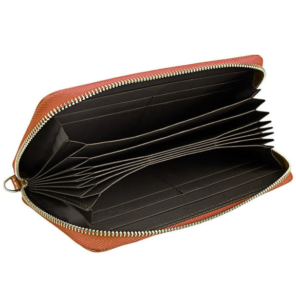 Genuine Cowhide Leather Litchi Texture Zipper Long Style Card Holder Wallet RFID Blocking Coin Purse Card Bag Protect Case with Hand Strap for Women, Size: 20*10.5*3cm(Brown)