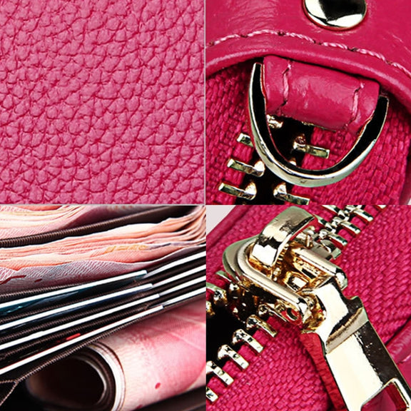 Genuine Cowhide Leather Litchi Texture Zipper Long Style Card Holder Wallet RFID Blocking Coin Purse Card Bag Protect Case with Hand Strap for Women, Size: 20*10.5*3cm(Brown)