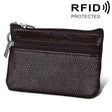 Cowhide Leather Zipper Solid Color Horizontal Card Holder Wallet RFID Blocking Coin Purse Card Bag Protect Case, Size: 11.4*7.4cm(Coffee) - free shipping - PMC TechLife - Order now!