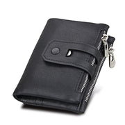 Genuine Cowhide Leather Crazy Horse Texture Zipper 3-folding Card Holder Wallet RFID Blocking Coin Purse Card Bag Protect Case for Men, Size: 12*9.5*3.5cm(Black)