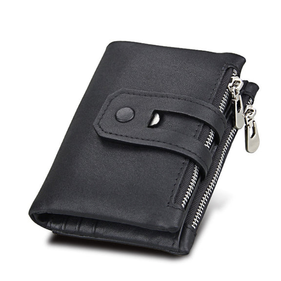 Genuine Cowhide Leather Crazy Horse Texture Zipper 3-folding Card Holder Wallet RFID Blocking Coin Purse Card Bag Protect Case for Men, Size: 12*9.5*3.5cm(Black)
