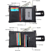Genuine Cowhide Leather Crazy Horse Texture Zipper 3-folding Card Holder Wallet RFID Blocking Coin Purse Card Bag Protect Case for Men, Size: 12*9.5*3.5cm(Black)