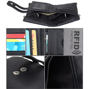 Genuine Cowhide Leather Crazy Horse Texture Zipper 3-folding Card Holder Wallet RFID Blocking Coin Purse Card Bag Protect Case for Men, Size: 12*9.5*3.5cm(Black)