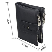 Genuine Cowhide Leather Crazy Horse Texture Zipper 3-folding Card Holder Wallet RFID Blocking Coin Purse Card Bag Protect Case for Men, Size: 12*9.5*3.5cm(Black)