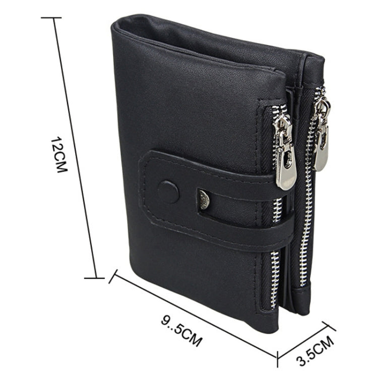 Genuine Cowhide Leather Crazy Horse Texture Zipper 3-folding Card Holder Wallet RFID Blocking Coin Purse Card Bag Protect Case for Men, Size: 12*9.5*3.5cm(Black)