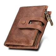 Genuine Cowhide Leather Crazy Horse Texture Zipper 3-folding Card Holder Wallet RFID Blocking Coin Purse Card Bag Protect Case for Men, Size: 12*9.5*3.5cm(Taupe)