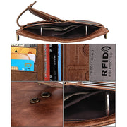 Genuine Cowhide Leather Crazy Horse Texture Zipper 3-folding Card Holder Wallet RFID Blocking Coin Purse Card Bag Protect Case for Men, Size: 12*9.5*3.5cm(Taupe)
