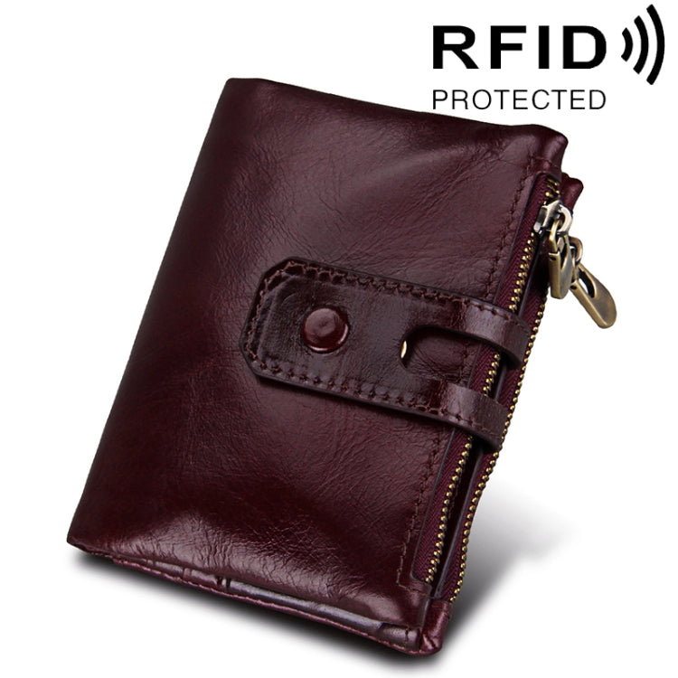 Genuine Cowhide Leather Crazy Horse Texture Zipper 3-folding Card Holder Wallet RFID Blocking Coin Purse Card Bag Protect Case for Men, Size: 12*9.5*3.5cm - Antimagnetic RFID Package by PMC TechLife | Online Shopping South Africa | PMC TechLife | Buy Now Pay Later Mobicred