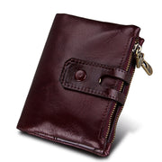 Genuine Cowhide Leather Crazy Horse Texture Zipper 3-folding Card Holder Wallet RFID Blocking Coin Purse Card Bag Protect Case for Men, Size: 12*9.5*3.5cm