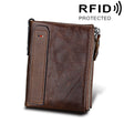 Genuine Cowhide Leather Crazy Horse Texture Dual Zipper Short Style Card Holder Wallet RFID Blocking Card Bag Protect Case for Men, Size: 12.1*9.4*2.7cm(Coffee) - Antimagnetic RFID Package by PMC TechLife | Online Shopping South Africa | PMC TechLife | Buy Now Pay Later Mobicred