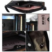 Genuine Cowhide Leather Crazy Horse Texture Dual Zipper Short Style Card Holder Wallet RFID Blocking Card Bag Protect Case for Men, Size: 12.1*9.4*2.7cm(Coffee)