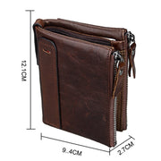Genuine Cowhide Leather Crazy Horse Texture Dual Zipper Short Style Card Holder Wallet RFID Blocking Card Bag Protect Case for Men, Size: 12.1*9.4*2.7cm(Coffee)