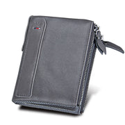 Genuine Cowhide Leather Crazy Horse Texture Dual Zipper Short Style Card Holder Wallet RFID Blocking Card Bag Protect Case for Men, Size: 12.1*9.4*2.7cm(Grey)