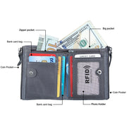 Genuine Cowhide Leather Crazy Horse Texture Dual Zipper Short Style Card Holder Wallet RFID Blocking Card Bag Protect Case for Men, Size: 12.1*9.4*2.7cm(Grey)