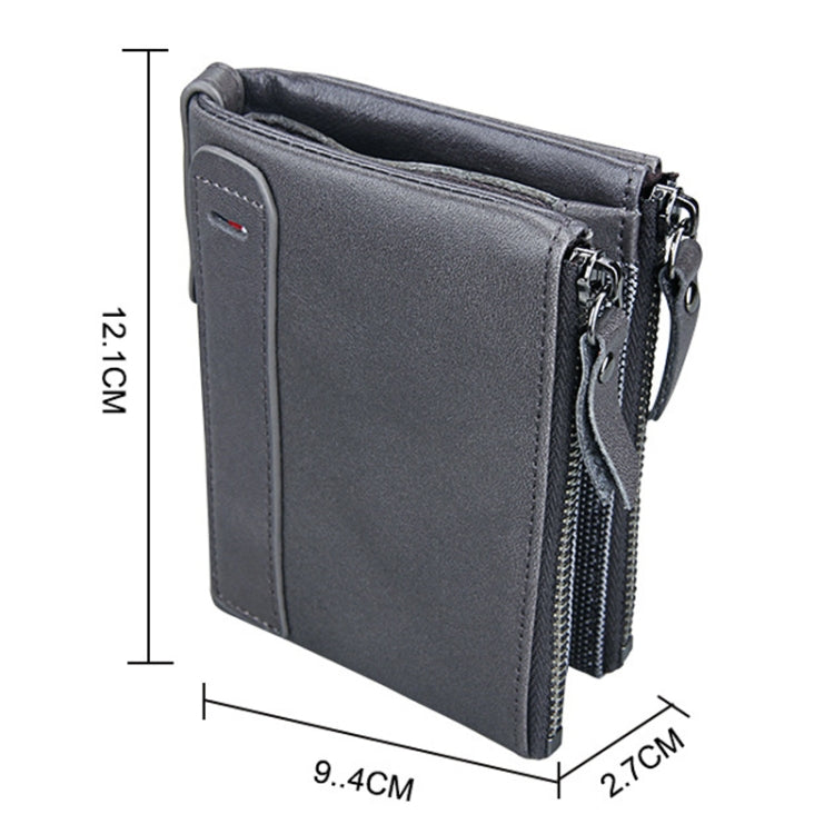 Genuine Cowhide Leather Crazy Horse Texture Dual Zipper Short Style Card Holder Wallet RFID Blocking Card Bag Protect Case for Men, Size: 12.1*9.4*2.7cm(Grey) - Antimagnetic RFID Package by PMC TechLife | Online Shopping South Africa | PMC TechLife | Buy Now Pay Later Mobicred