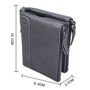 Genuine Cowhide Leather Crazy Horse Texture Dual Zipper Short Style Card Holder Wallet RFID Blocking Card Bag Protect Case for Men, Size: 12.1*9.4*2.7cm(Grey)