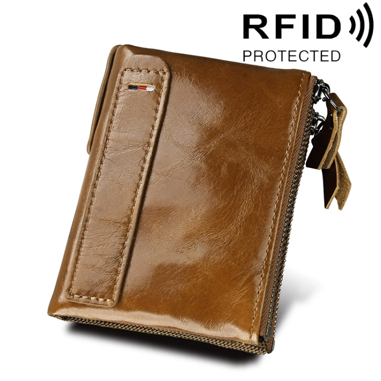 Genuine Cowhide Leather Crazy Horse Texture Dual Zipper Short Style Card Holder Wallet RFID Blocking Card Bag Protect Case for Men, Size: 12.1*9.4*2.7cm - free shipping - PMC TechLife - Order now!