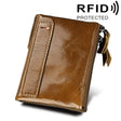 Genuine Cowhide Leather Crazy Horse Texture Dual Zipper Short Style Card Holder Wallet RFID Blocking Card Bag Protect Case for Men, Size: 12.1*9.4*2.7cm - free shipping - PMC TechLife - Order now!