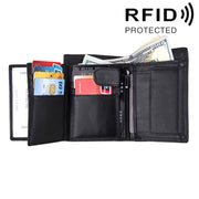 Genuine Cowhide Leather 3-folding Card Holder Wallet RFID Blocking Card Bag Protect Case for Men, Size: 13*10.2*2.5cm