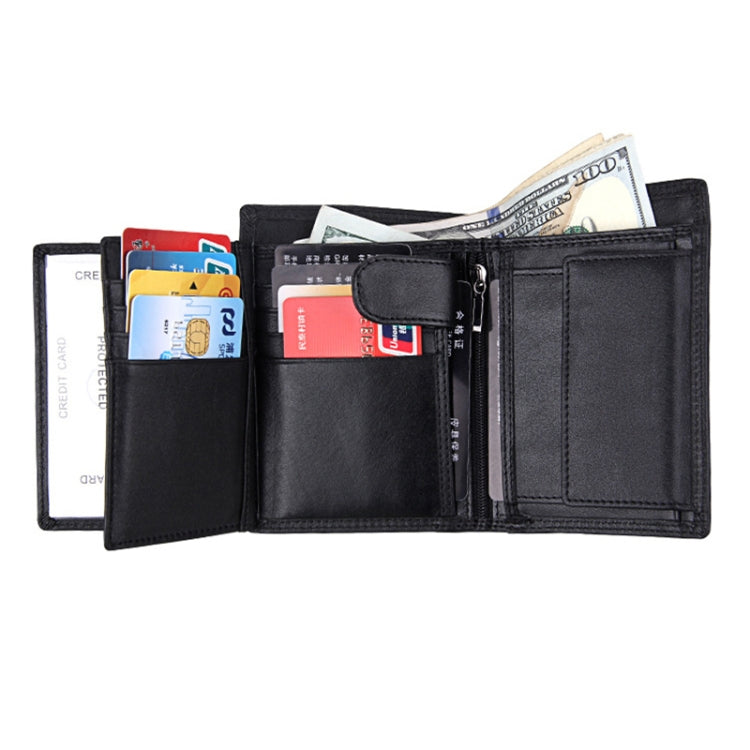 Genuine Cowhide Leather 3-folding Card Holder Wallet RFID Blocking Card Bag Protect Case for Men, Size: 13*10.2*2.5cm