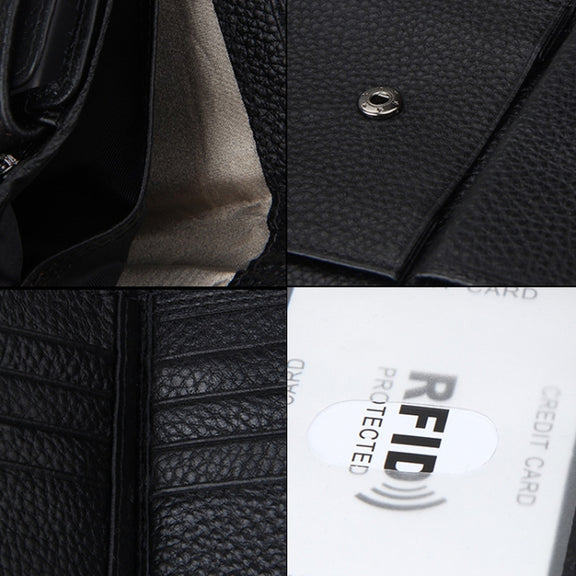 Genuine Cowhide Leather 3-folding Card Holder Wallet RFID Blocking Card Bag Protect Case for Men, Size: 13*10.2*2.5cm