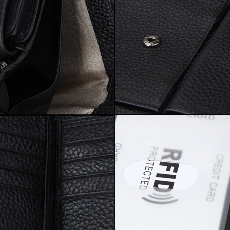 Genuine Cowhide Leather 3-folding Card Holder Wallet RFID Blocking Card Bag Protect Case for Men, Size: 13*10.2*2.5cm