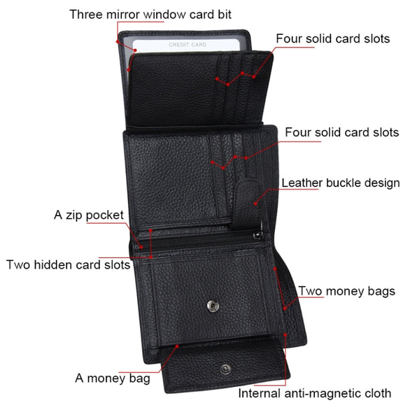 Genuine Cowhide Leather 3-folding Card Holder Wallet RFID Blocking Card Bag Protect Case for Men, Size: 13*10.2*2.5cm