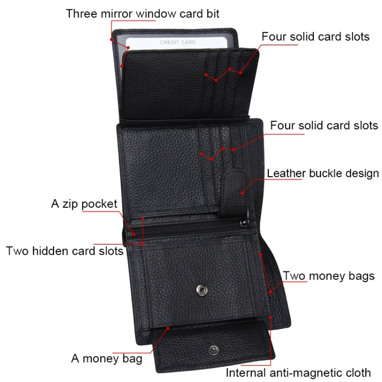 Genuine Cowhide Leather 3-folding Card Holder Wallet RFID Blocking Card Bag Protect Case for Men, Size: 13*10.2*2.5cm