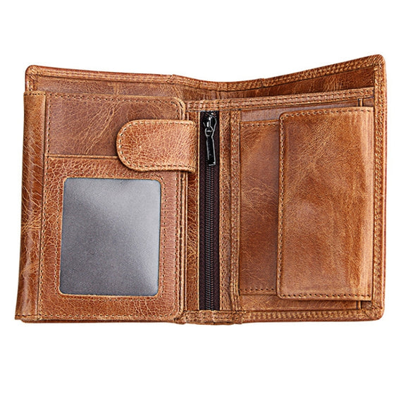 Genuine Cowhide Leather 3-folding Card Holder Wallet RFID Blocking Card Bag Protect Case for Men, Size: 13*10.2*2.5cm(Brown)