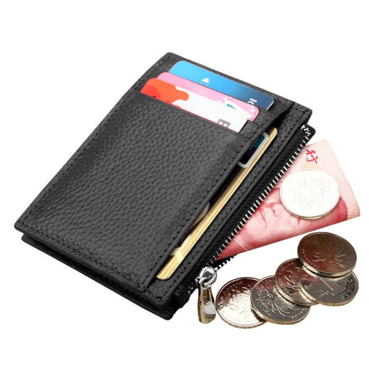 Cowhide Leather Solid Color Zipper Card Holder Wallet RFID Blocking Coin Purse Card Bag Protect Case, Size: 11*8*1.5cm (Black)