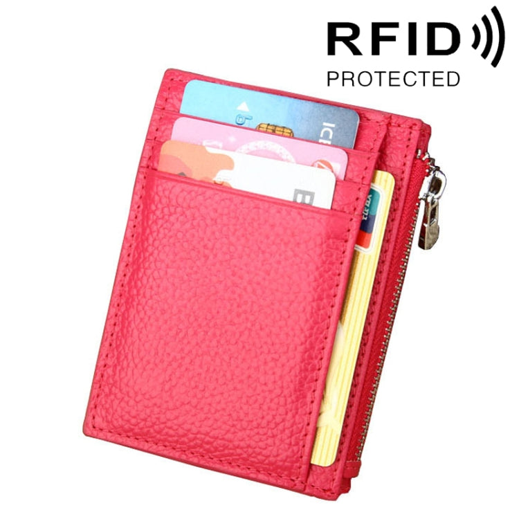 Cowhide Leather Solid Color Zipper Card Holder Wallet RFID Blocking Coin Purse Card Bag Protect Case, Size: 11*8*1.5cm (Magenta) - Antimagnetic RFID Package by PMC TechLife | Online Shopping South Africa | PMC TechLife | Buy Now Pay Later Mobicred