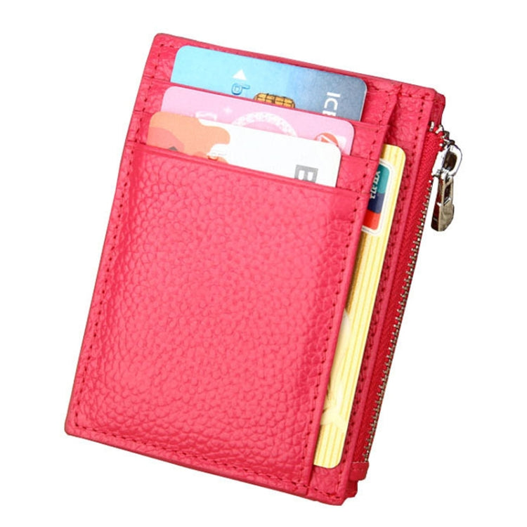 Cowhide Leather Solid Color Zipper Card Holder Wallet RFID Blocking Coin Purse Card Bag Protect Case, Size: 11*8*1.5cm (Magenta)