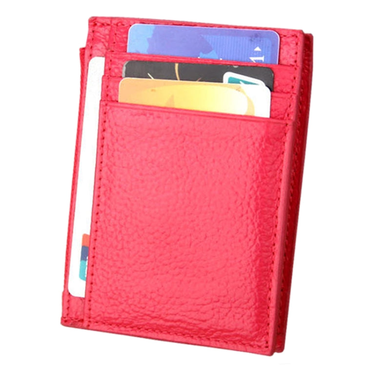 Cowhide Leather Solid Color Zipper Card Holder Wallet RFID Blocking Coin Purse Card Bag Protect Case, Size: 11*8*1.5cm (Magenta)