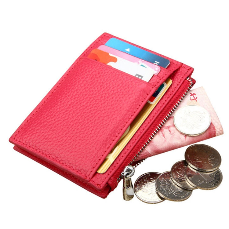 Cowhide Leather Solid Color Zipper Card Holder Wallet RFID Blocking Coin Purse Card Bag Protect Case, Size: 11*8*1.5cm (Magenta)